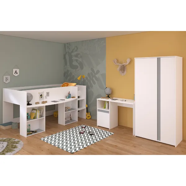 Ensemble de chambre Rue | Lit semi-haut, armoire et bureau