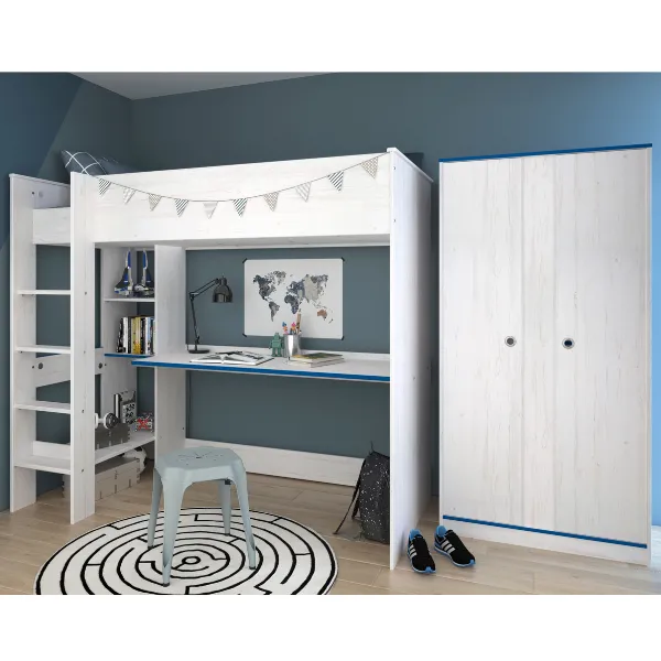 Ensemble de chambre d'enfant Smoozy | Dormeur en hauteur et armoire | Blanc
