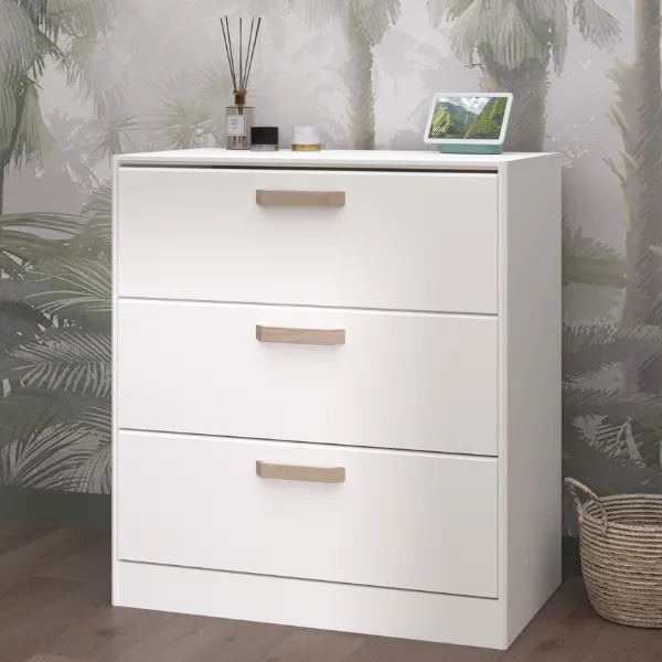 Commode Sueno 80cm avec trois tiroirs - blanc/décor chêne