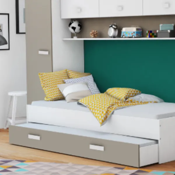 Tiroir de lit Tidelle 90 x 200 cm-blanc mat/beige