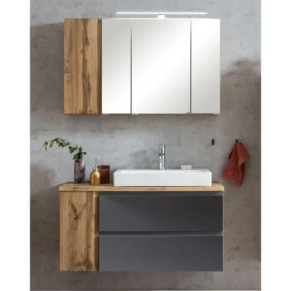 Ensemble de salle de bain Varese | Meuble lavabo et armoire de toilette | Wotan Oak / Grey design
