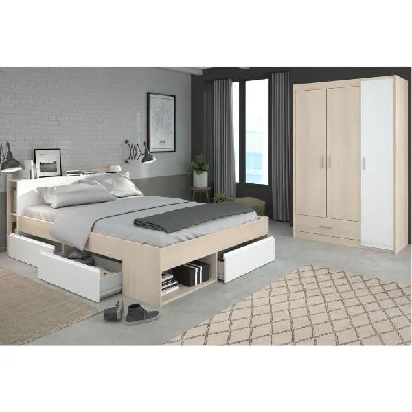 Ensemble de chambre Most | Lit double avec espace de rangement, armoire