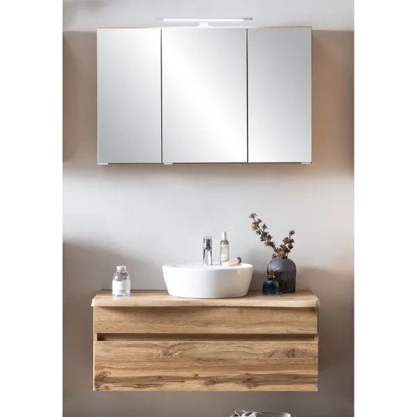 Ensemble de salle de bains Villach | Armoire de toilette et armoire de toilette avec éclairage | Wotan Oak design