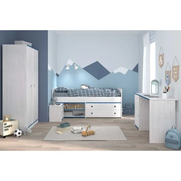 Ensemble de chambre d'enfant Smoozy | Lit bébé, bureau, table de chevet, armoire | Blanc