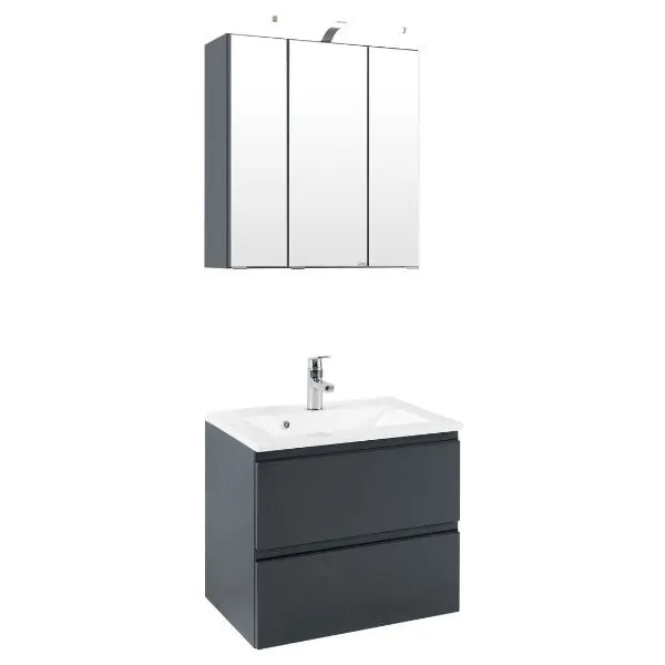 Ensemble de salle de bain Cardiff | Lavabo et armoire de toilette avec éclairage | Gris