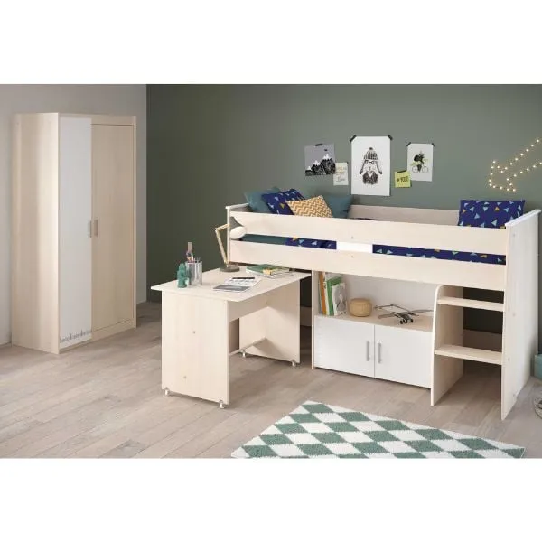 Combinaison chambre d'enfant Charly 90x200 | Lit semi-haut et armoire