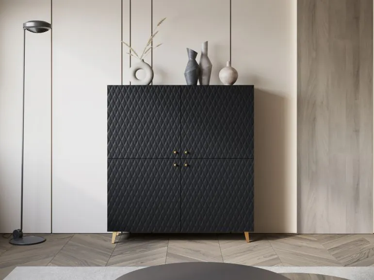 Buffet/bahut FUKETTE 4 portes graphite/doré