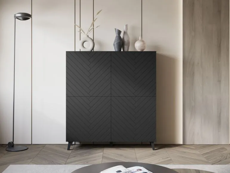 Buffet/bahut FUKETTE 4 portes graphite/noir