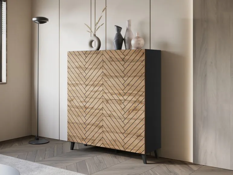 Buffet/bahut FUKETTE 4 portes graphite/chêne wotan