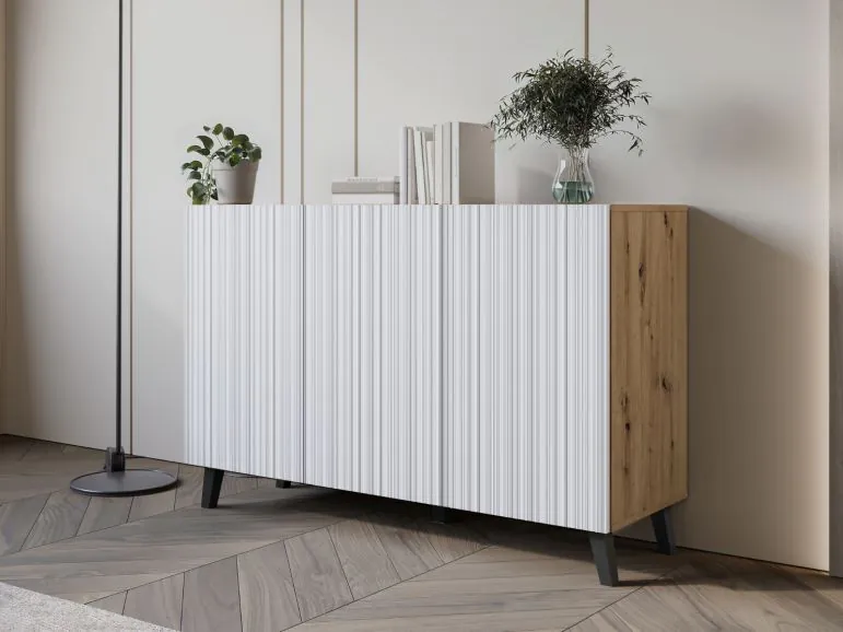 Buffet/bahut FUKETTE 3 portes chêne artisan/blanc