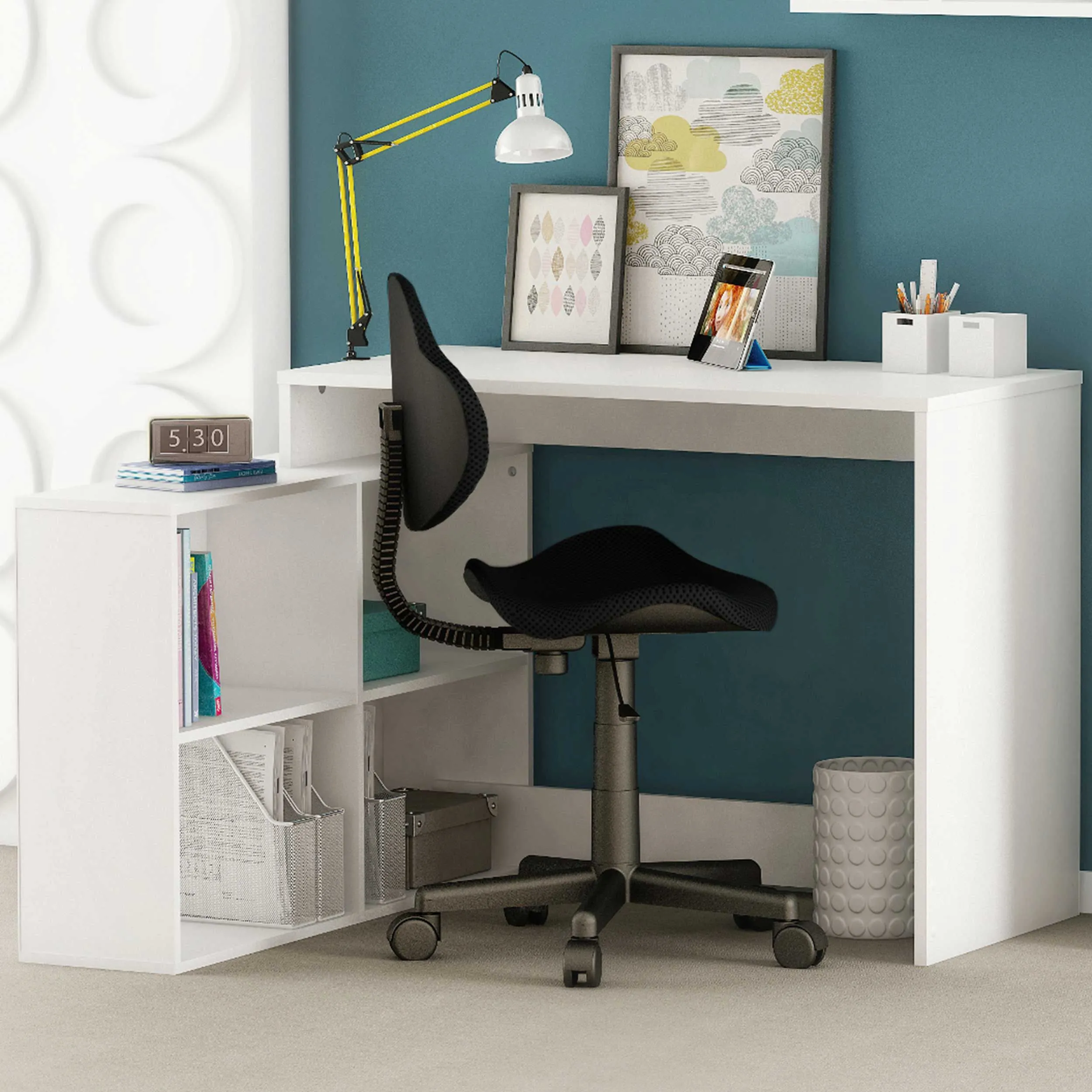 Bureau d'angle Coralie-blanc mat