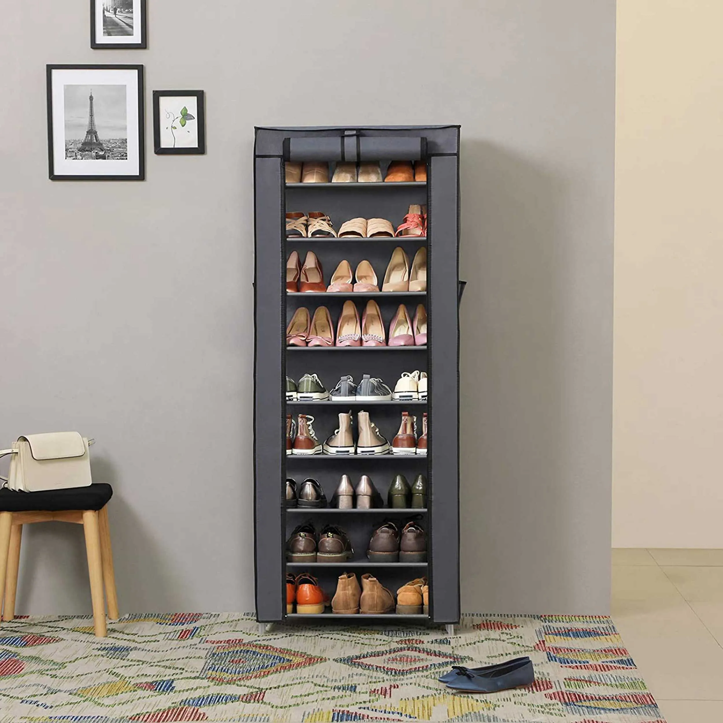 Armoire à chaussures à 10 étages pour 27 paires de chaussures, rangement autonome
