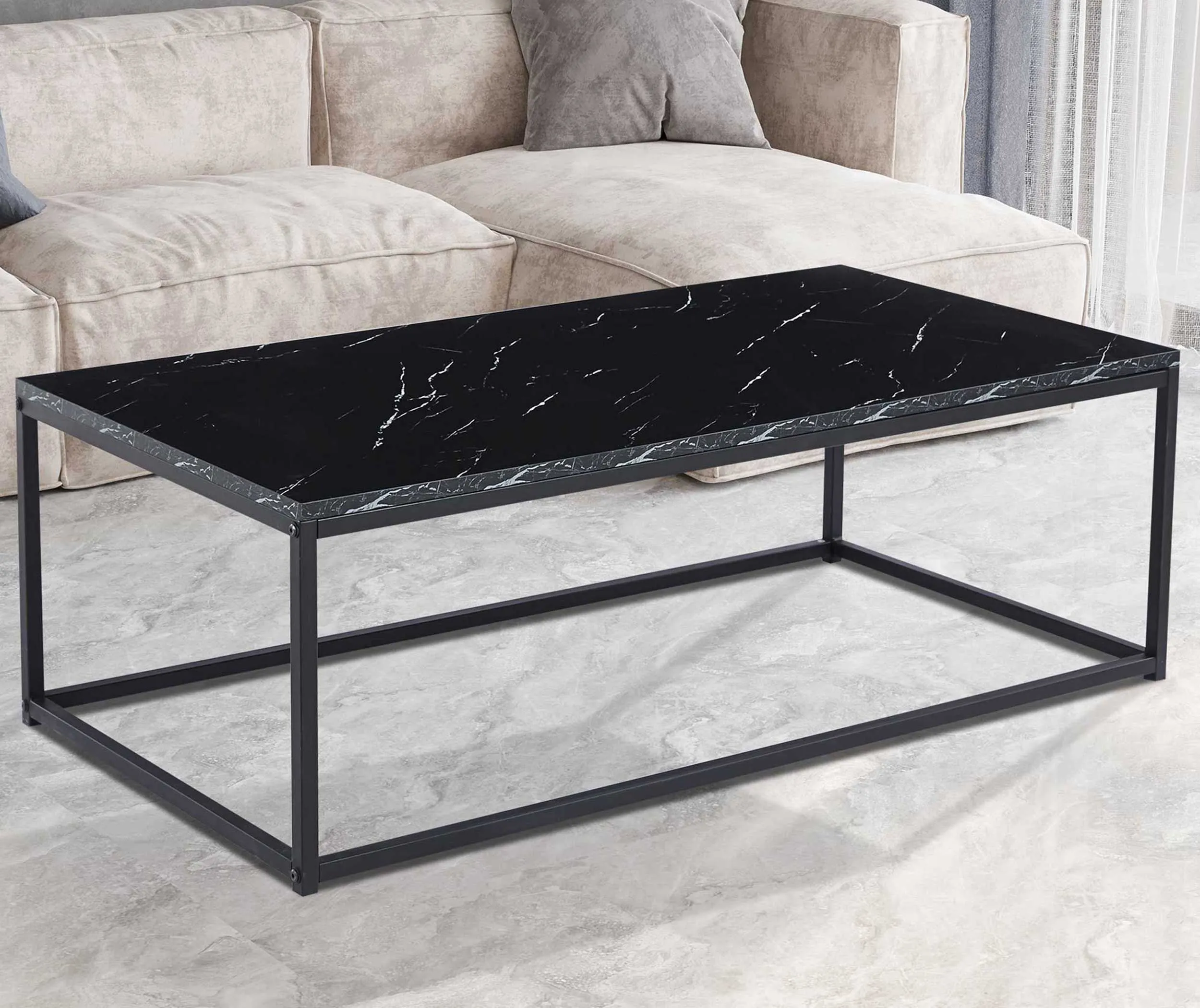 Table basse en décor marbre noir - Dallas | H-H 40 x L-L 120 x P-P 60 cm