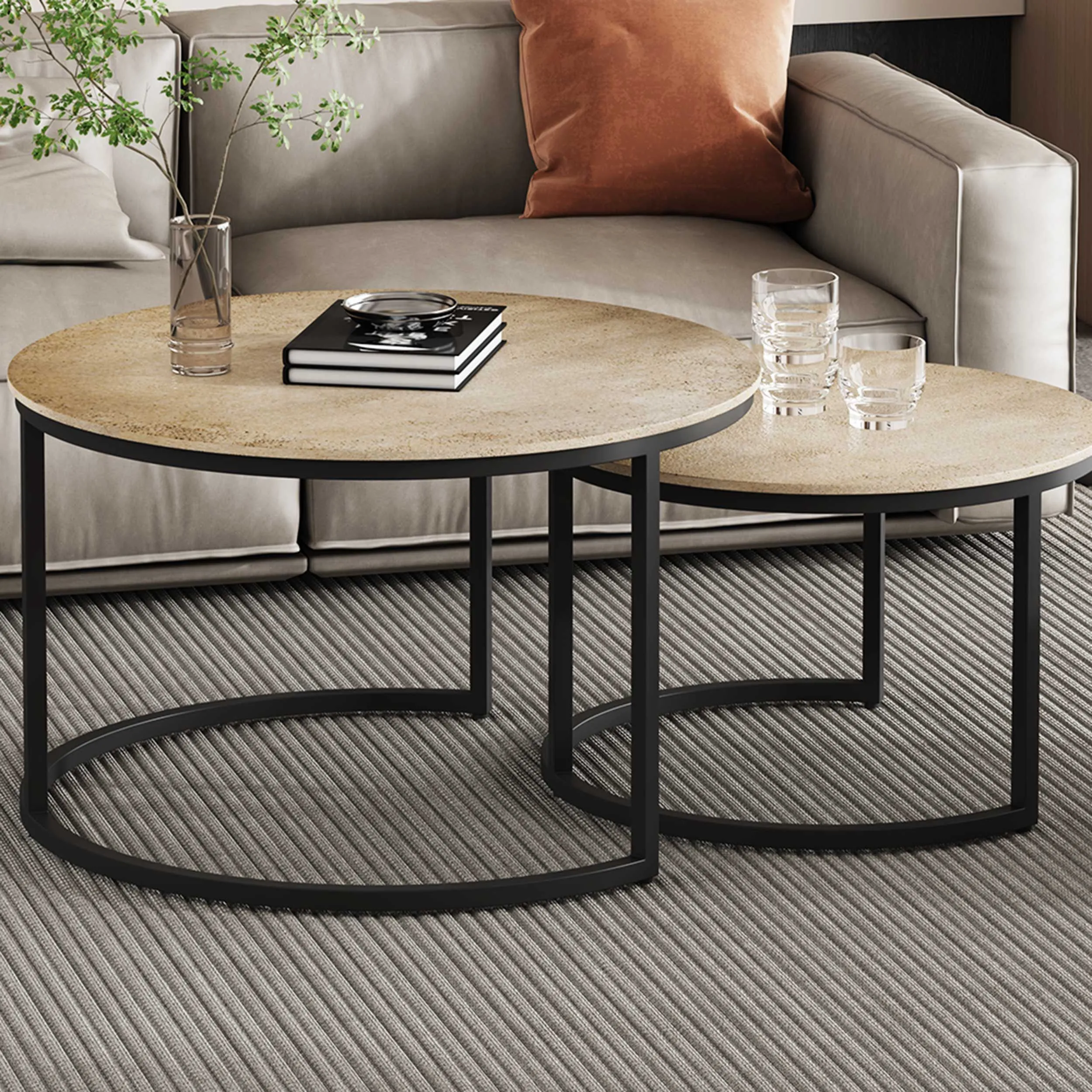 Amira lot de 2 tables basses | Argent antique | Plateau en MDF