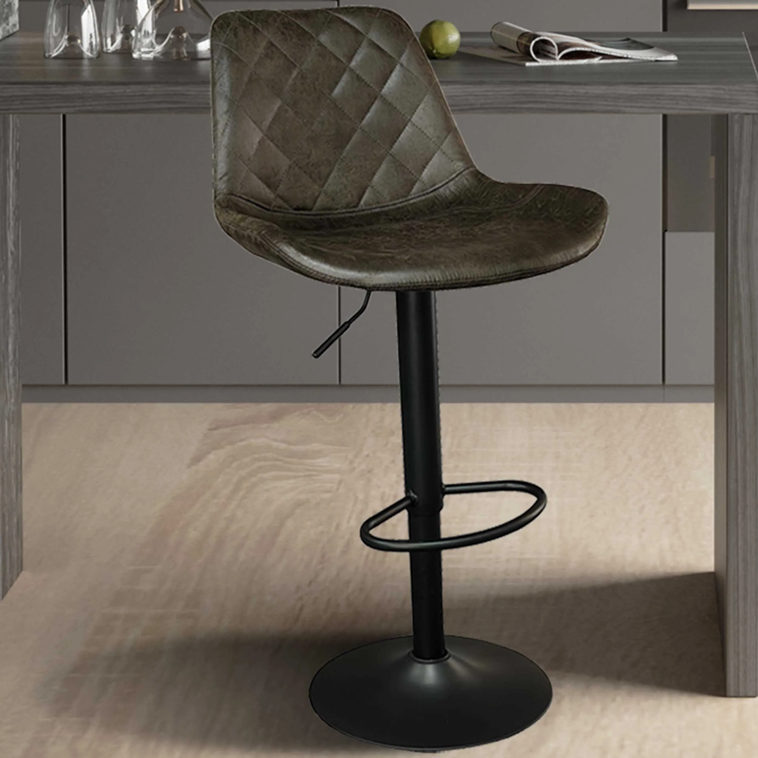 Tabouret avec motif à carreaux Madeira-brun foncé