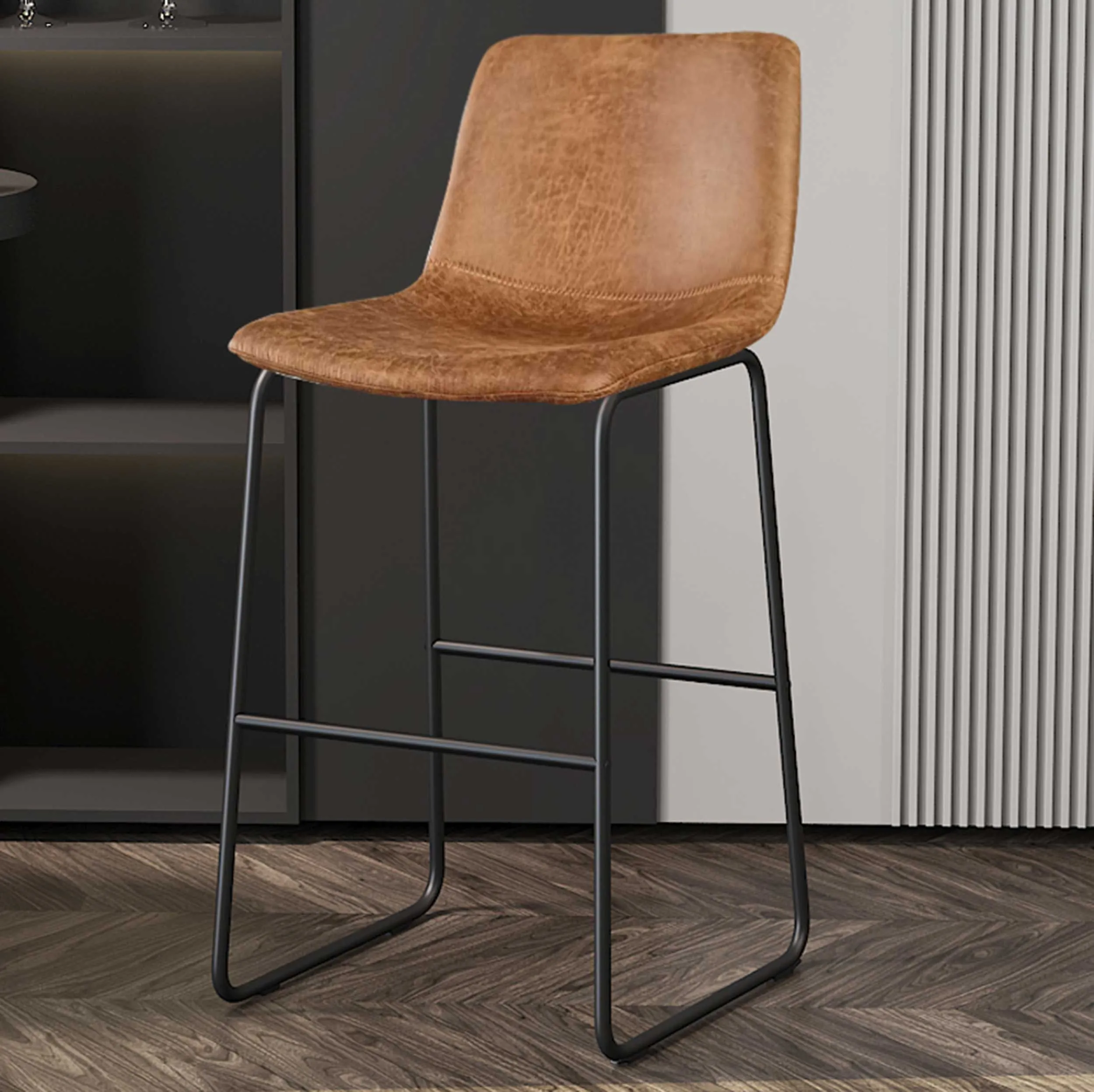 Tabouret de bar Mancia PU Cognac - Métal et tapisserie vintage