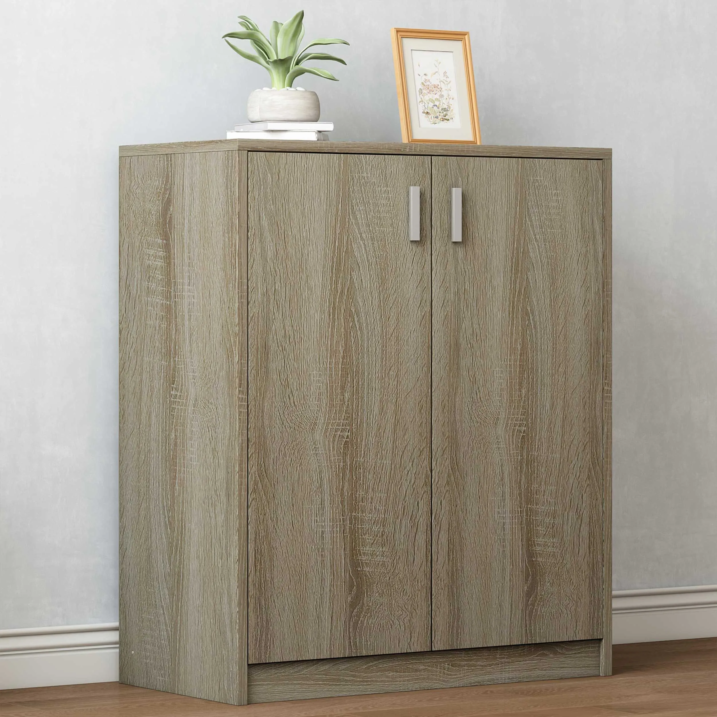 Commode Stacy 72 cm 2 portes tournantes et 2 étagères-chêne sonoma