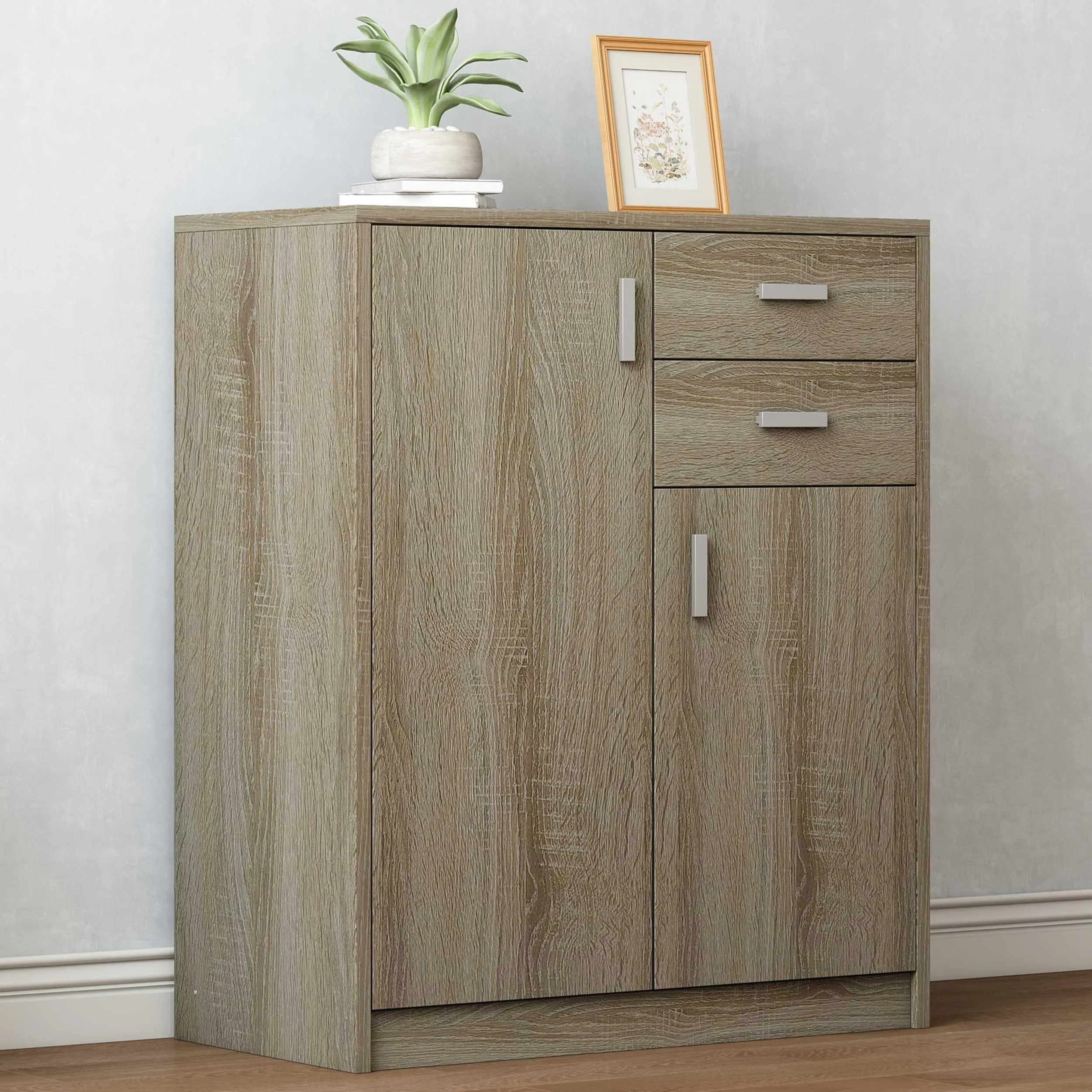 Commode Stacy 72 cm 2 portes tournantes et 2 tiroirs-chêne sonoma