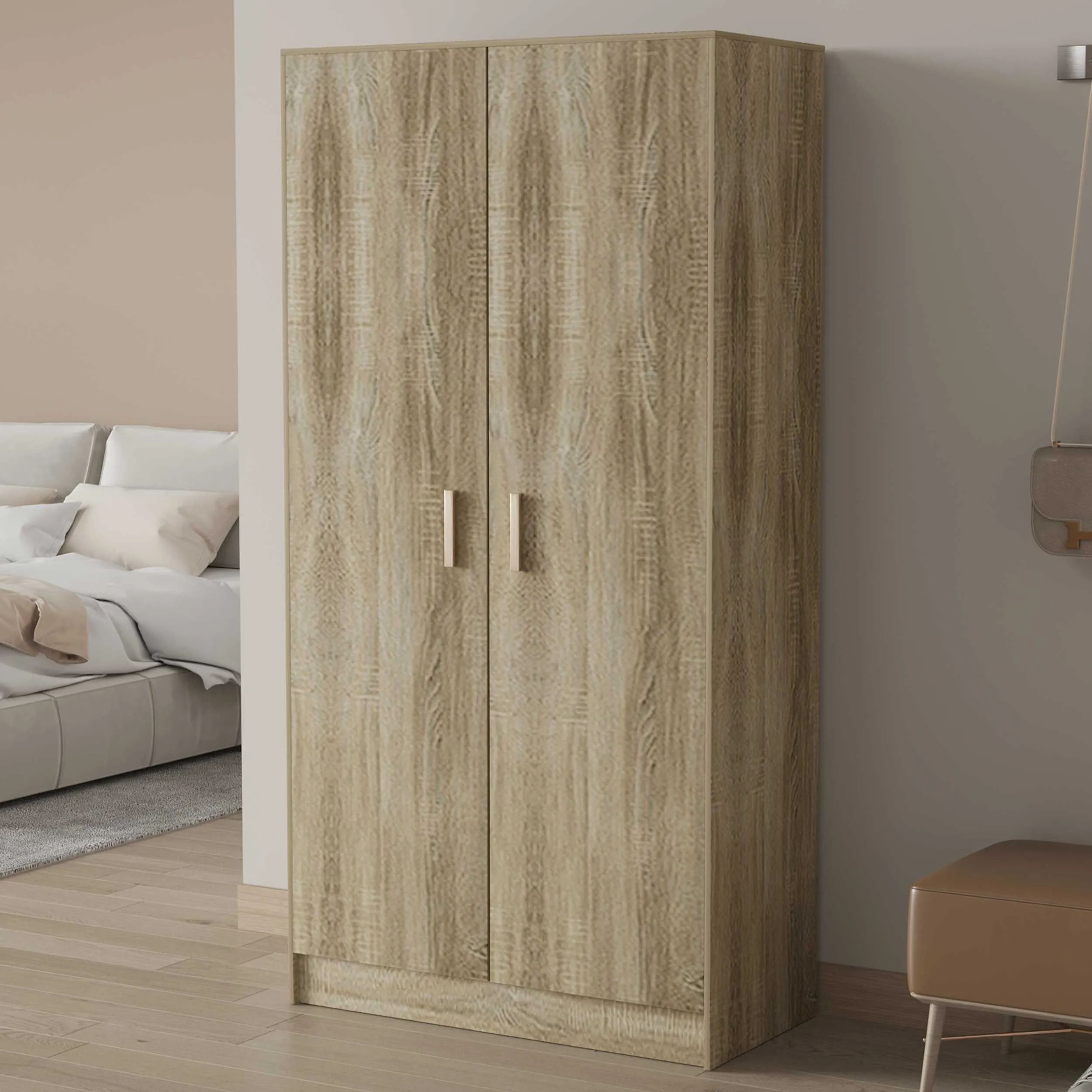 Armoire de rangement Stacy 72 cm 2 portes tournantes et 4 étagères-chêne sonoma