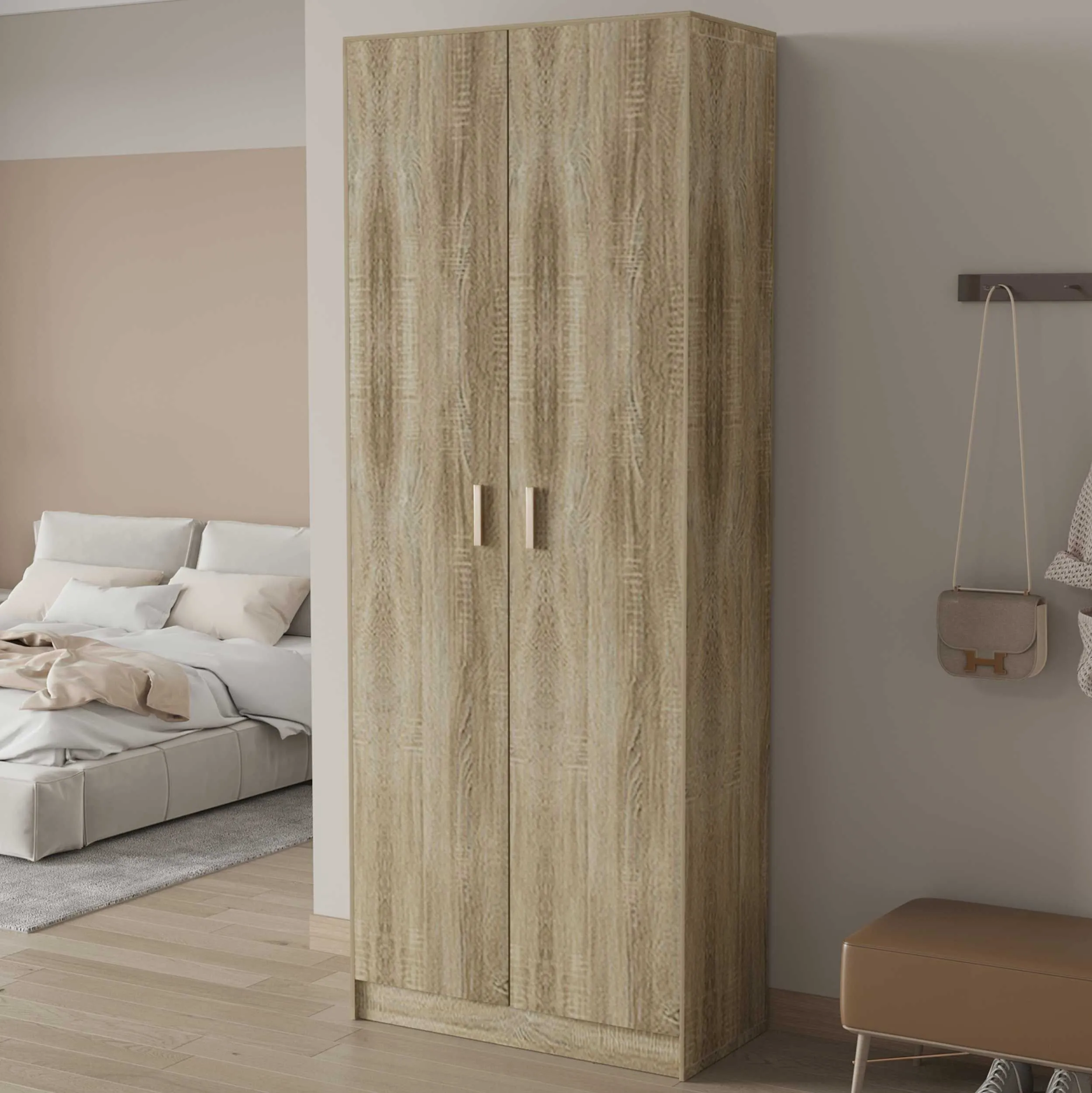Armoire de rangement Stacy 72 cm 2 portes tournantes et 5 étagères-chêne sonoma