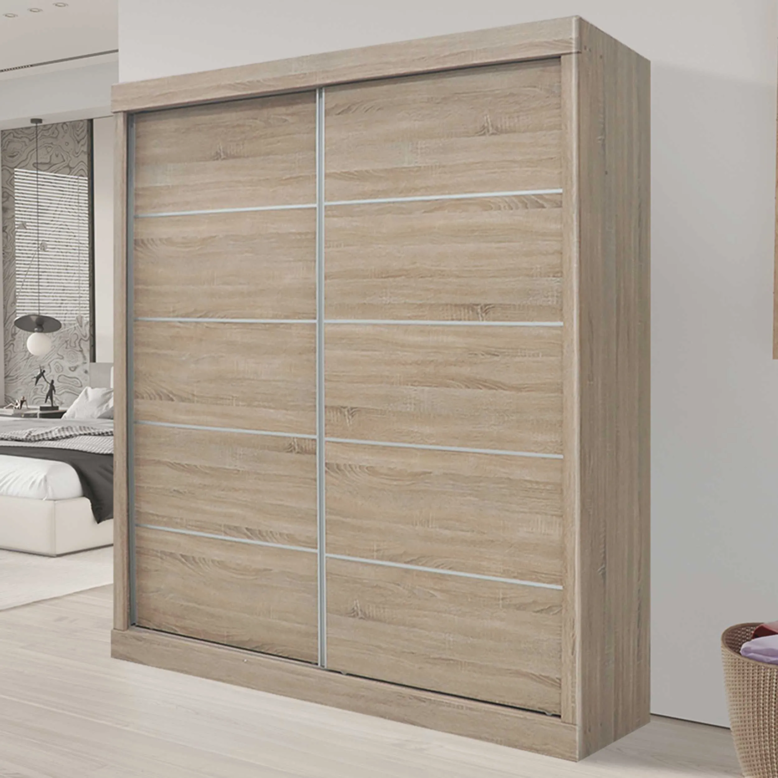 Armoire à portes coulissantes 'Mike' - Finition Sonoma | H197.5 x L182.5 x P52.5 cm