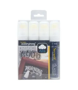Paquet de 4 feutres craie blanc pointe large waterproof Securit