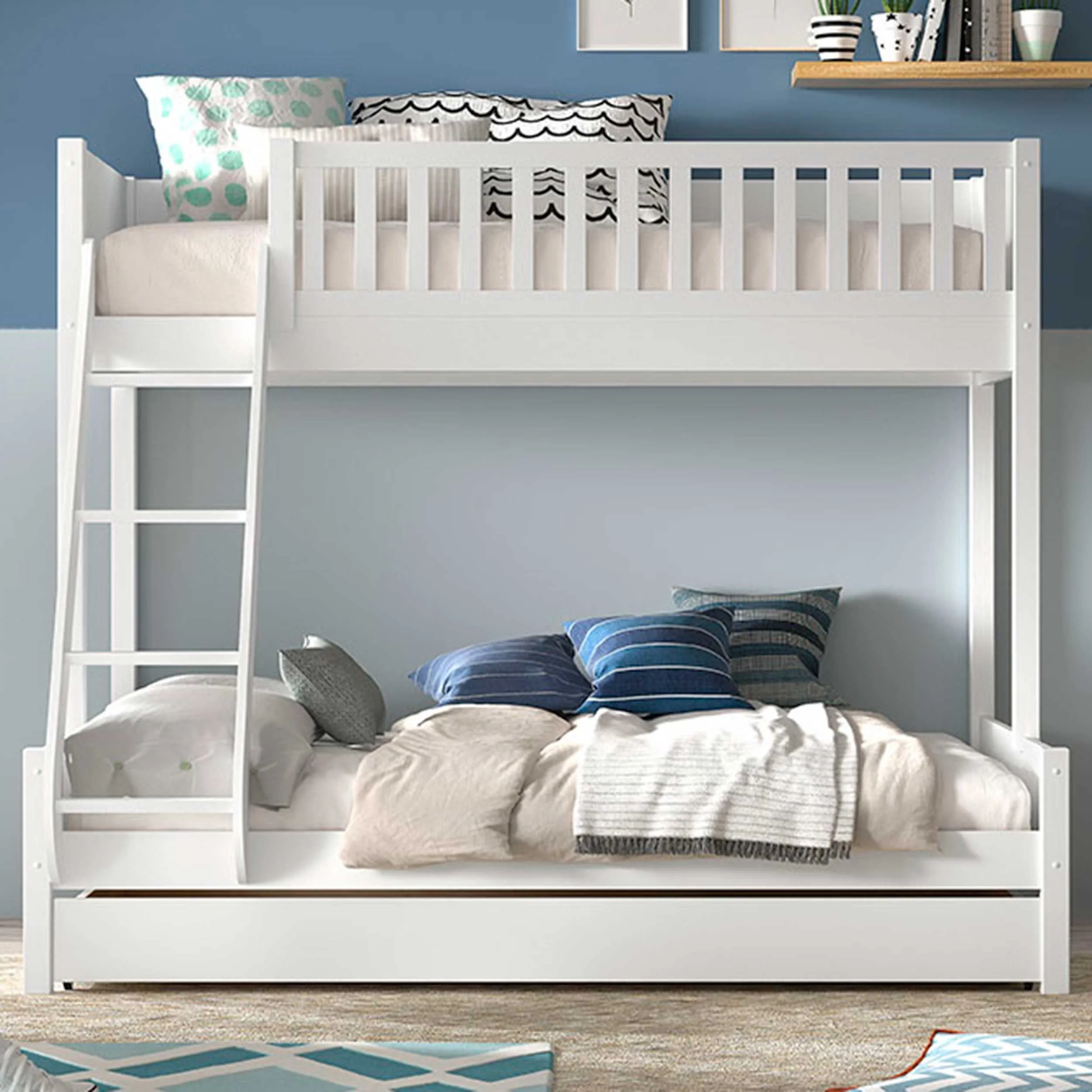 Lit familial Scottie 3 places avec tiroir-lit - blanc