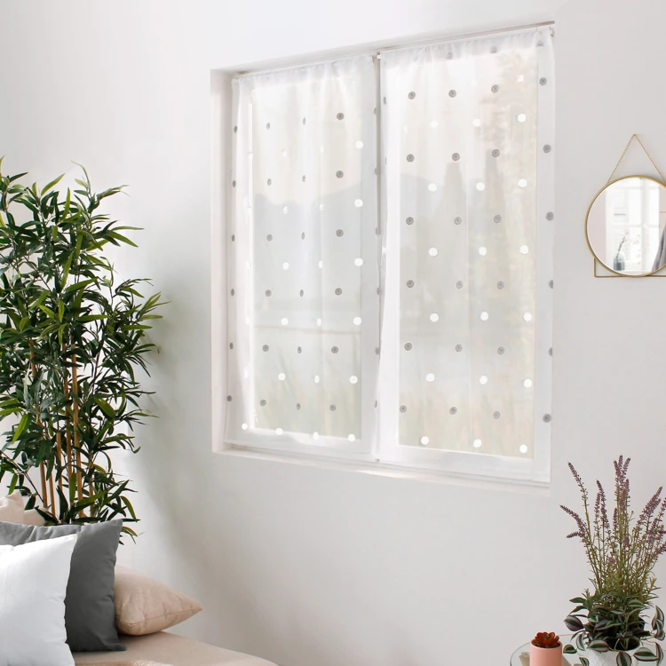 Paire de petits voilages droits à pois colorés