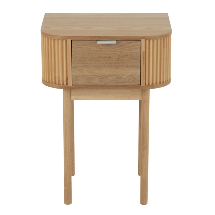 Table de chevet ronde en bois naturel avec tiroir