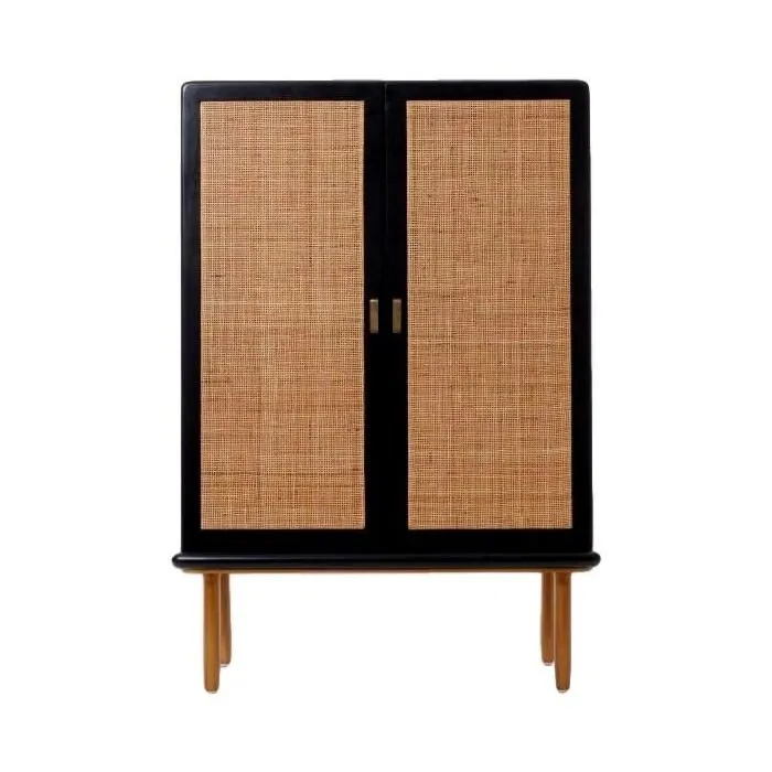 Kozen, armoire noire, bambou et rotin