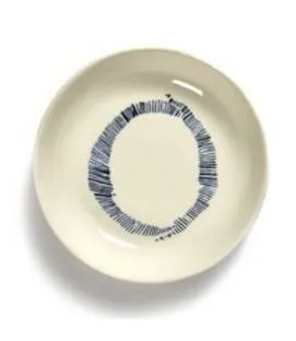Plat rond blanc swirl - stripes bleu grès émaillé Ø 11,5 cm Feast By Ottolenghi Serax