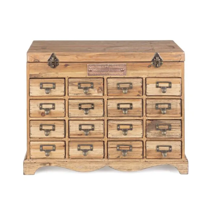 Butland, meuble de rangement 16 tiroirs, pin et fer