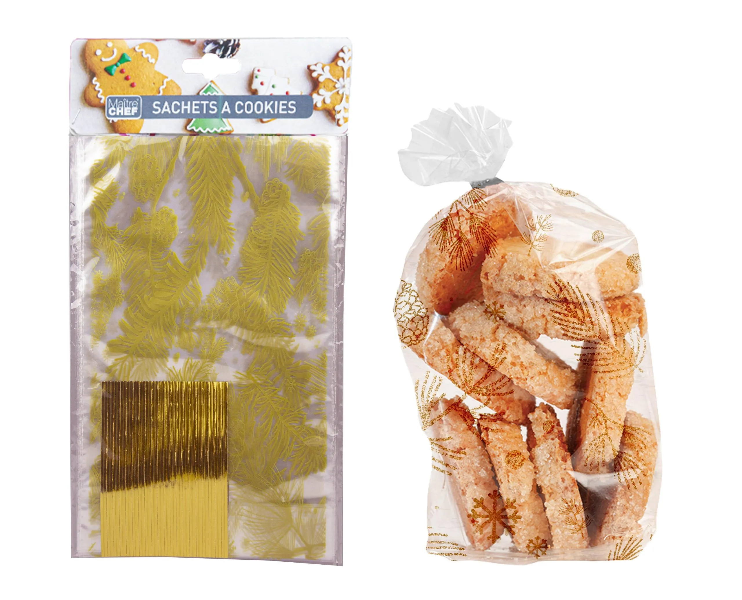 20 SACHETS COOKIE POMME DE PIN DORE