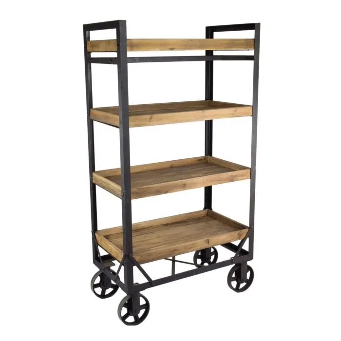 Boston, chariot à roulettes cuisine, bois et métal