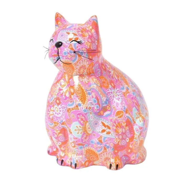 Chat résine rose tirelire