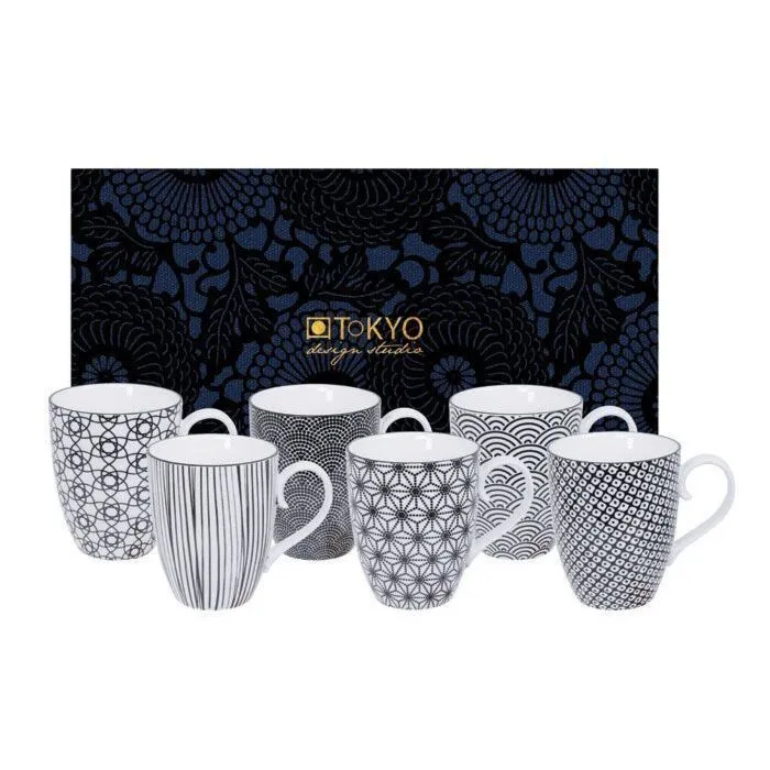 Nippon Black, lot 6 tasses noires, porcelaine d'Asie