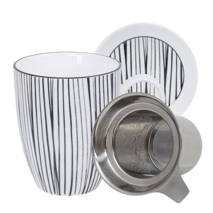 Nippon Black, tasse à thé avec infuseur, motifs lignes