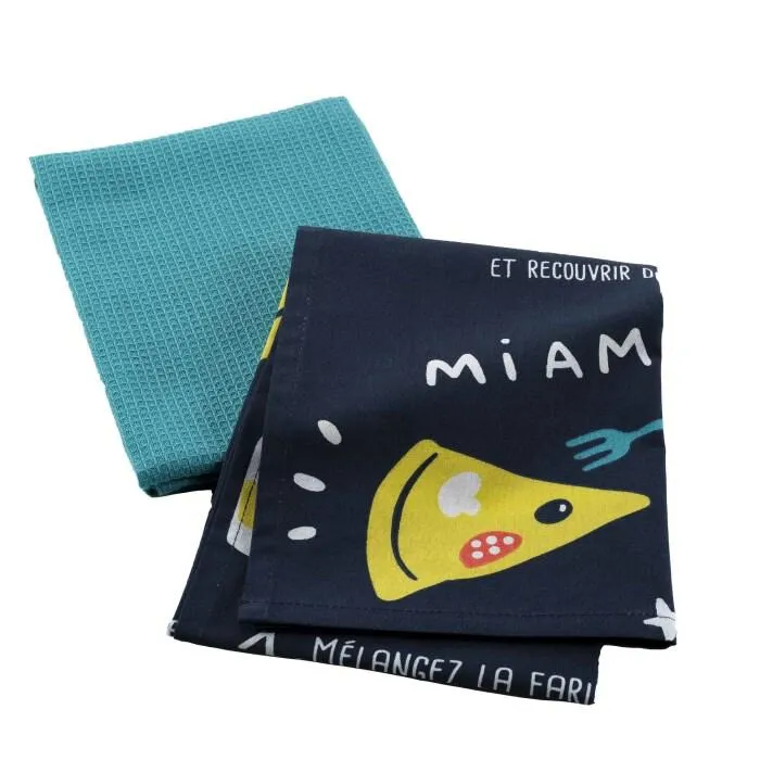 2 TORCHONS 50X70 CM COTON IMP UNI MINI CHEF RECETTE