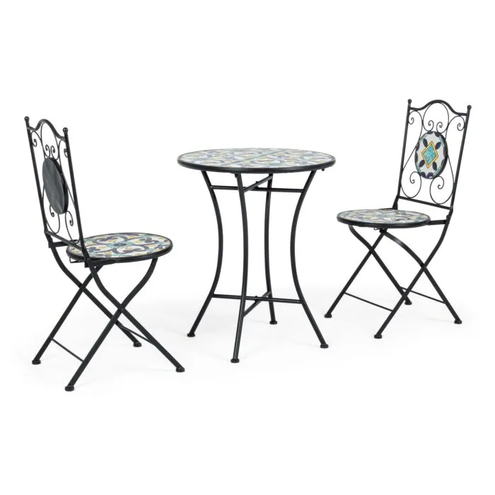 Zellige, table et chaises de jardin, 3 pièces