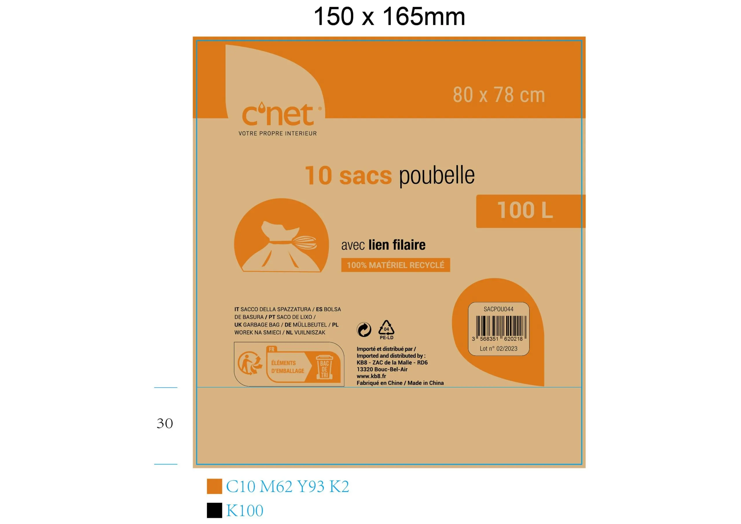 10 SACS POUBELLE 100L AVEC LIENS