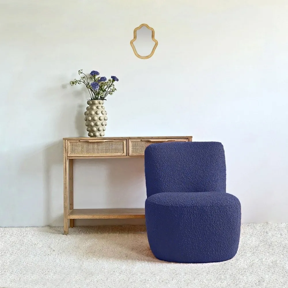 Fauteuil en bouclette Eve coloris bleu indigo