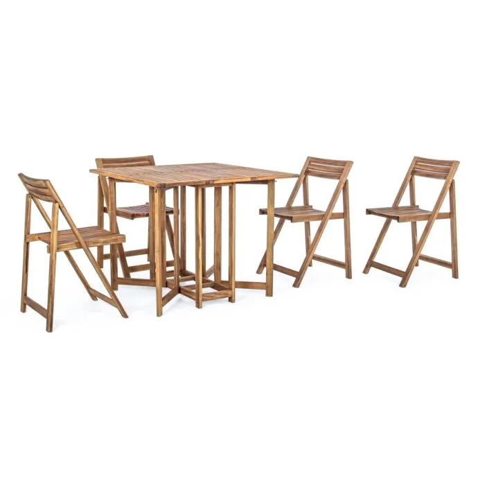 Goüdo, ensemble table et chaises pliant, bois d'acacia