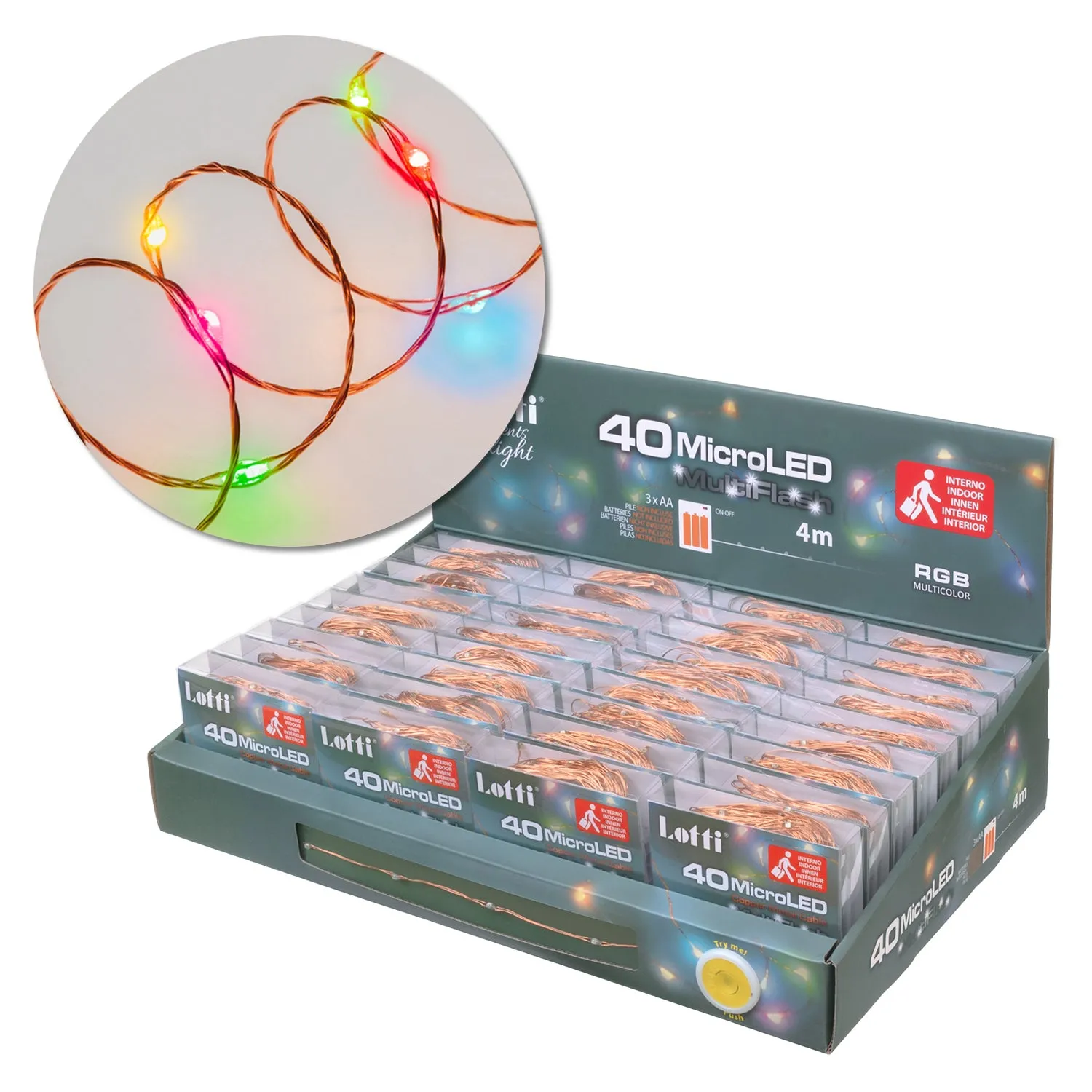 Lots Christmas Chain 40 Micro LED RGB 4 Mt 3 x AA PVC Box