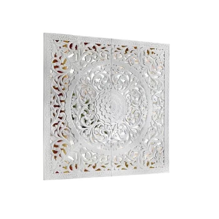 Mandala, tableau mural blanc, bois sculpté main