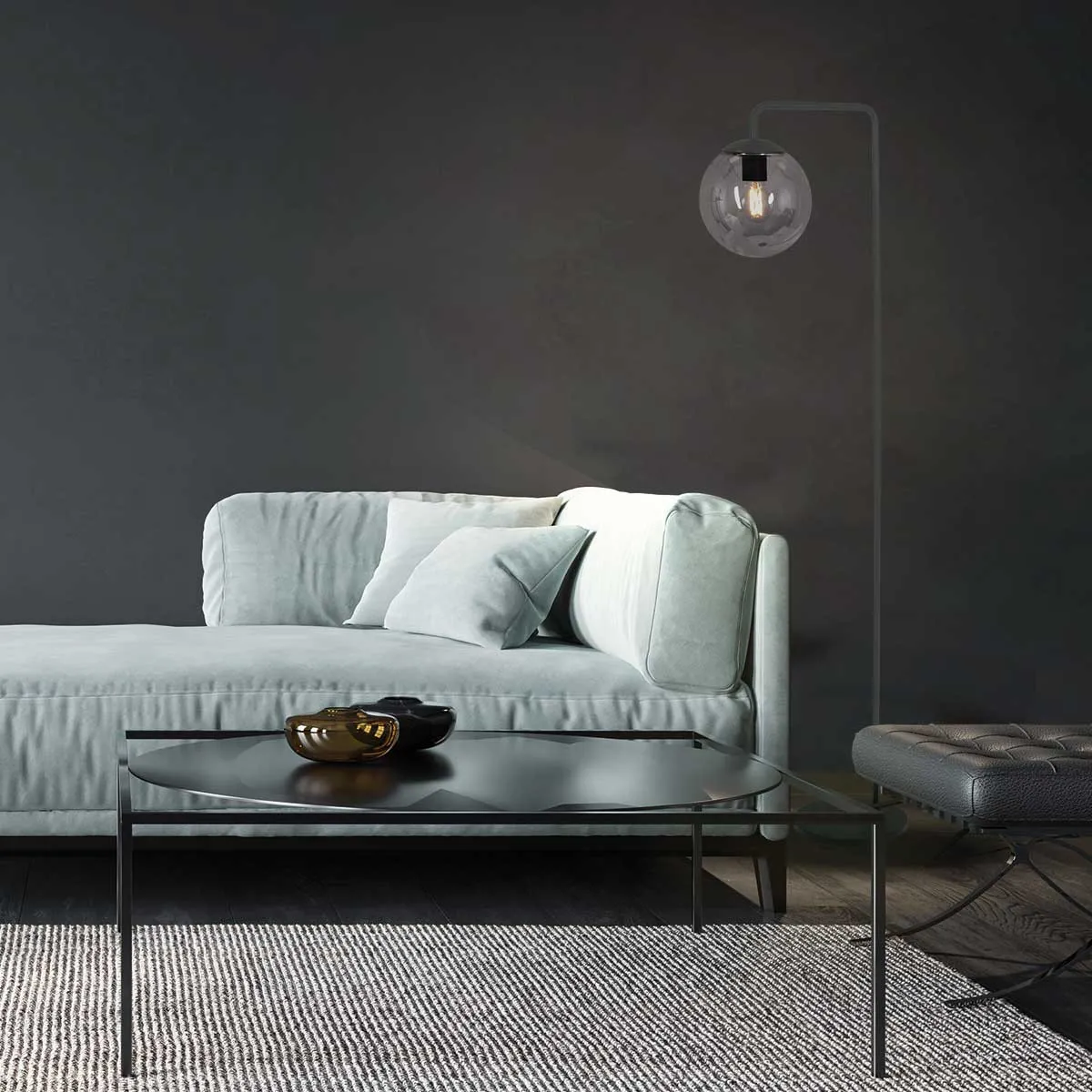 Lampadaire boule verre fumé Steinhauer Bollique noir