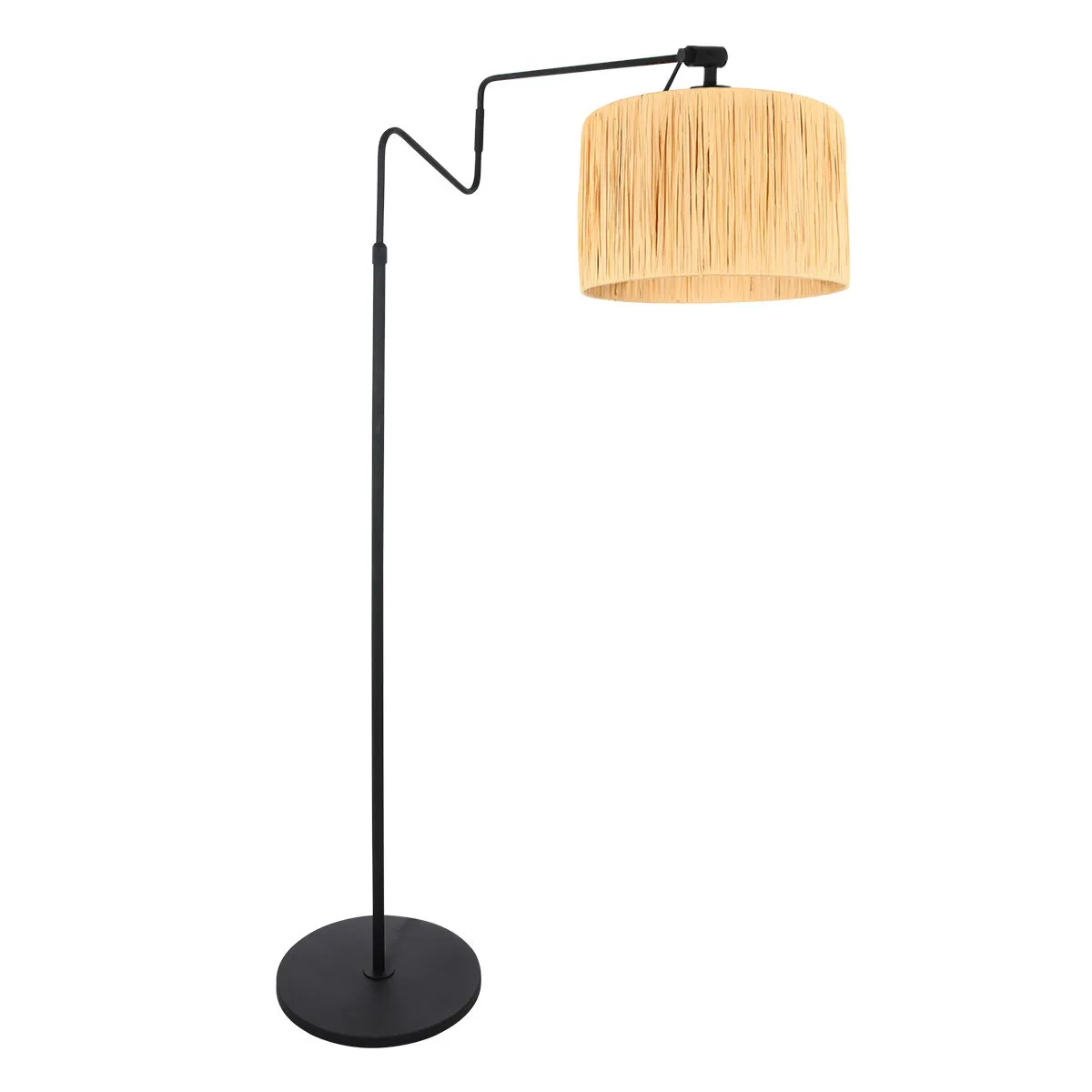 Lampadaire design noir abat-jour raphia Steinhauer Linstrom naturel et noir
