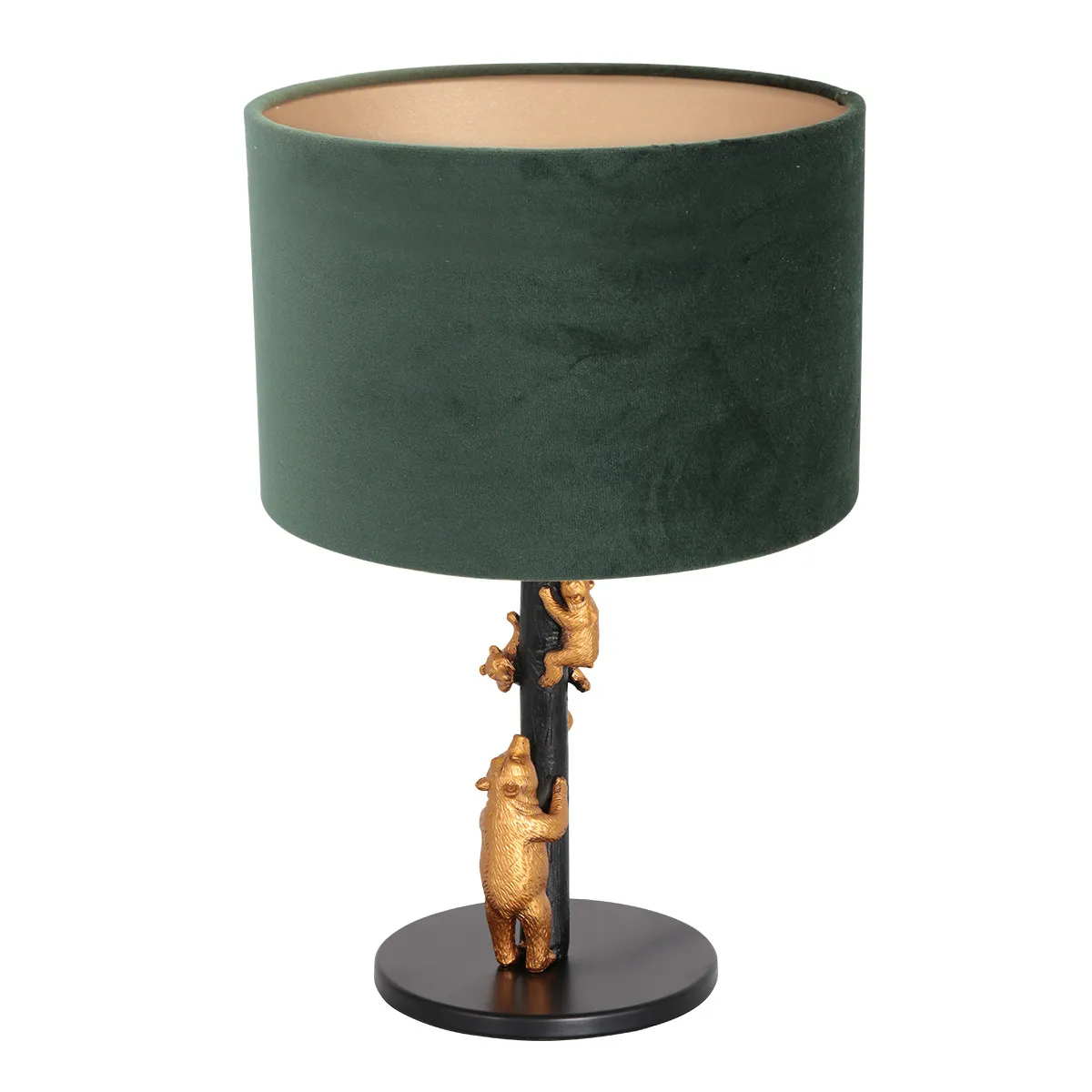 Lampe à poser oursons dorés Anne Light & Home abat-jour velours vert