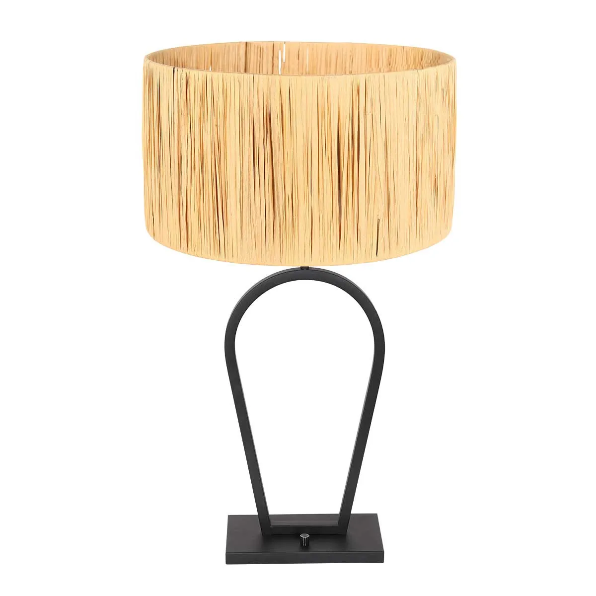 Lampe de chevet pied géométrique foncé abat-jour raphia  Steinhauer Stang naturel et noir