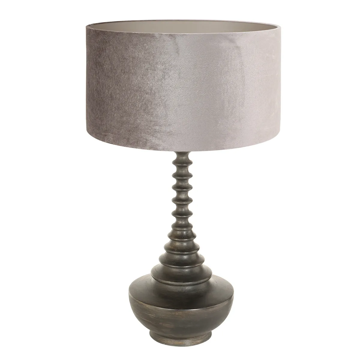Lampe de table classique noire avec abat-jour argenté Steinhauer Bois noirantique et argent