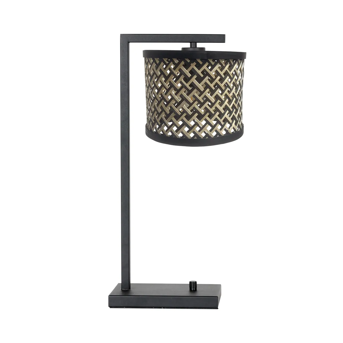 Lampe de table industrielle noire avec abat-jour en osier Steinhauer Stang